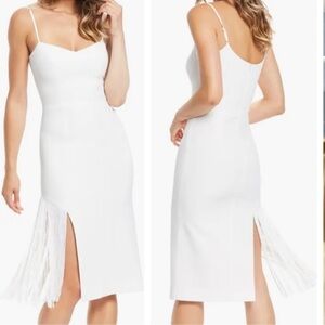 NWOT Dress the Population Rory fringe MIDI white Dress sz L